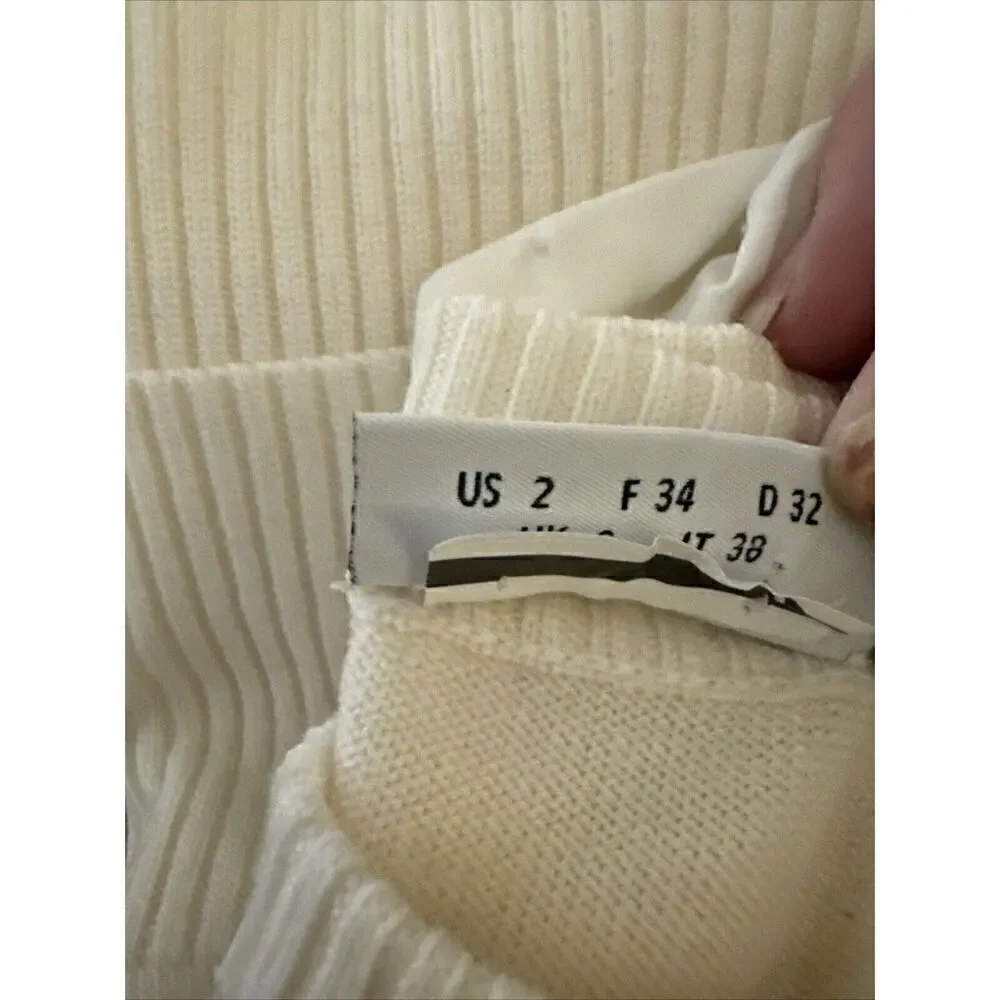 Akris Punto White Eyelet Puff Sleeves Virgin Wool Sweater Sz 2